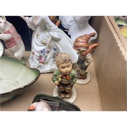 Beswick figure Matthew the trumpet playing pig, together with Royal Doulton figure Diana HN2468, a pair of Limoges busts and other collectables  