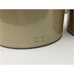 Large 2 gallon stoneware flagon, stamped 'John Soulby Wine Merchant Malton 2 Gall', together with a collection of similar stoneware jars and bottles, largest H40.5cm