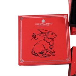 Six The Royal Mint United Kingdom 'Shēngxiào Collection' one ounce fine silver two pound coins, comprising 2016 'Lunar Year of the Monkey', 2020 'Lunar Year of the Rat', 2023 'Lunar Year of the Rabbit', 2024, 'Lunar Year of the Dragon', 2025 'Lunar Year of the Snake', and 0226 'Lunar Year of the Horse', cased with certificates