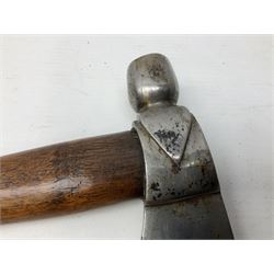 Early 20th century ceremonial Tomahawk pipe, steel axe head with pipe bowl, drilled drawing shaft, 46cm