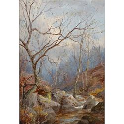 William Greaves (British 1852-1938): Autumn Woodland Walk, pair of oils on board signed and dated 1877 and 1897, in matching gilt frames 17cm x 12cm (2)