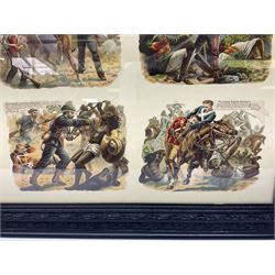 Payne (Harry) Artist: Victoria Cross Gallery; Complete set of twelve chromolithographic relief printed cards published by Birn Bros. (BB). Each: 120 x 155 mm; displayed together in an ebonised frame 54 x 82.5cm; together with the half leather bound reference book by Edwin Hodder entitled Heroes of Britain in Peace and War (2)