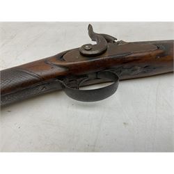 Composed decorative percussion action sporting gun, the 79cm barrel with ramrod under and Indian style studded stock L124cm overall