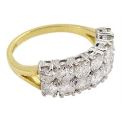 18ct gold two row round brilliant cut diamond ring, hallmarked, total diamond weight approx 2.20 carat 