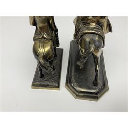 Two figures of Napoleon on horseback, one example standing on octagonal bases marked 'G R France' indistinctly signed, the other on a rectangular base, H19cm 