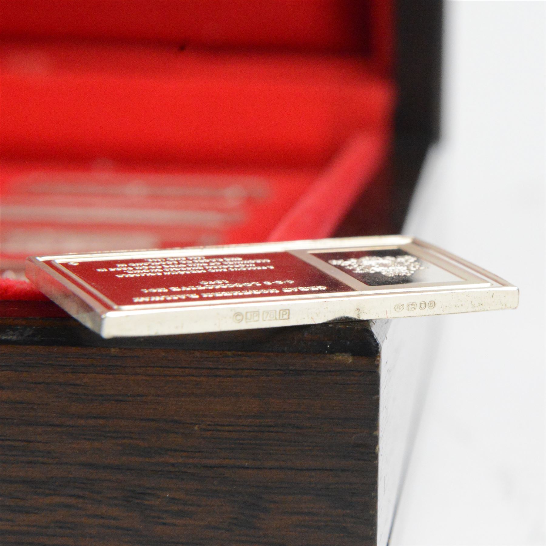 Set of fifty 'Great British Locomotives' silver ingots by  John Pinches, rectangular ingots depicting a different locomotive to each, hallmarked John Pinches, London 1978, in wooden presentation case