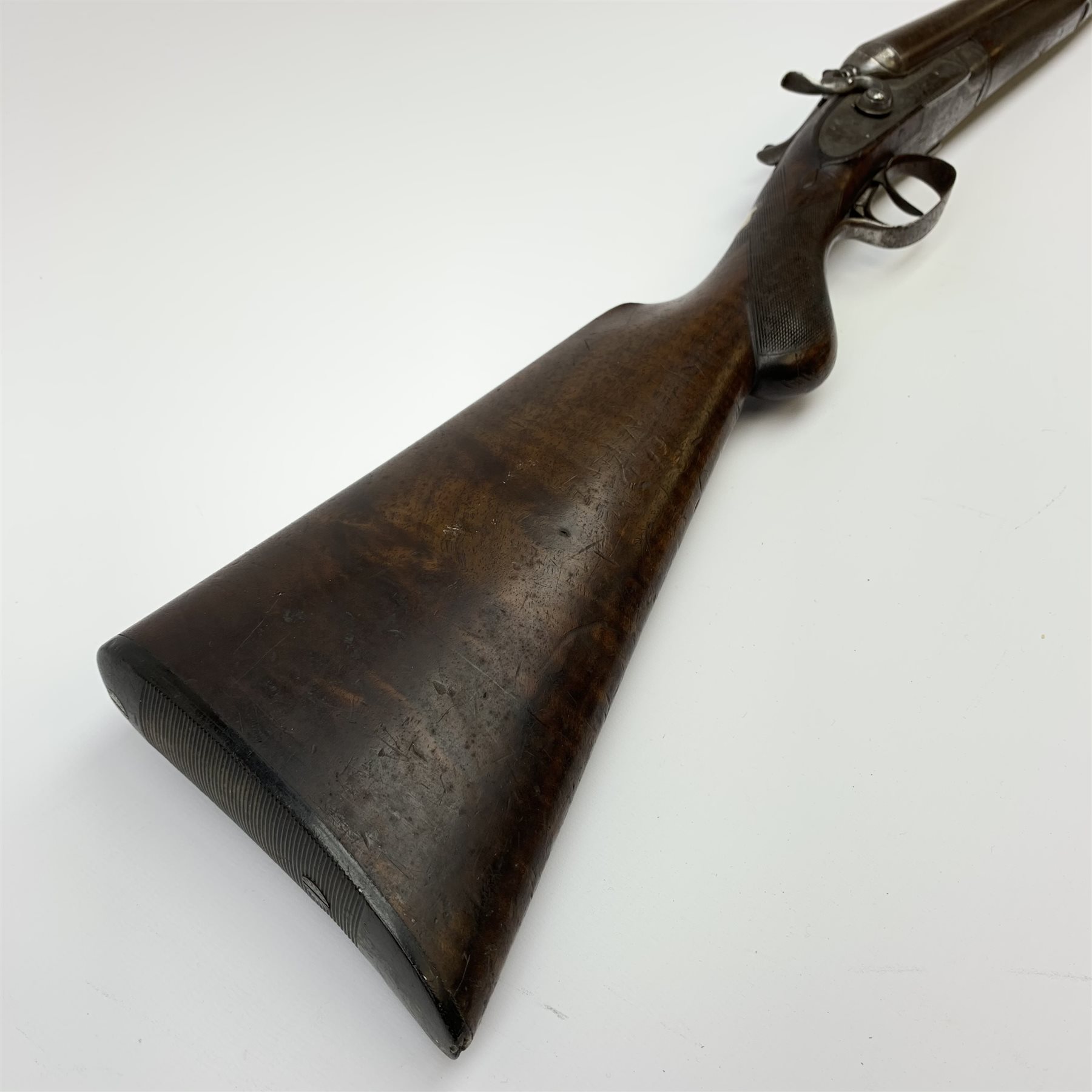 19th century W.R. Pape Newcastle-upon-Tyne 12-bore side-by-side double barrel hammer shotgun No.8648, barrels not in proof RFD ONLY