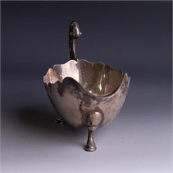 1930s silver sauceboat, of typical form with shaped rim and flying C scroll handle, upon three stepped feet, hallmarked Collingwood & Sons Ltd, Sheffield 1938