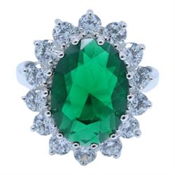 Silver green stone ring, boxed