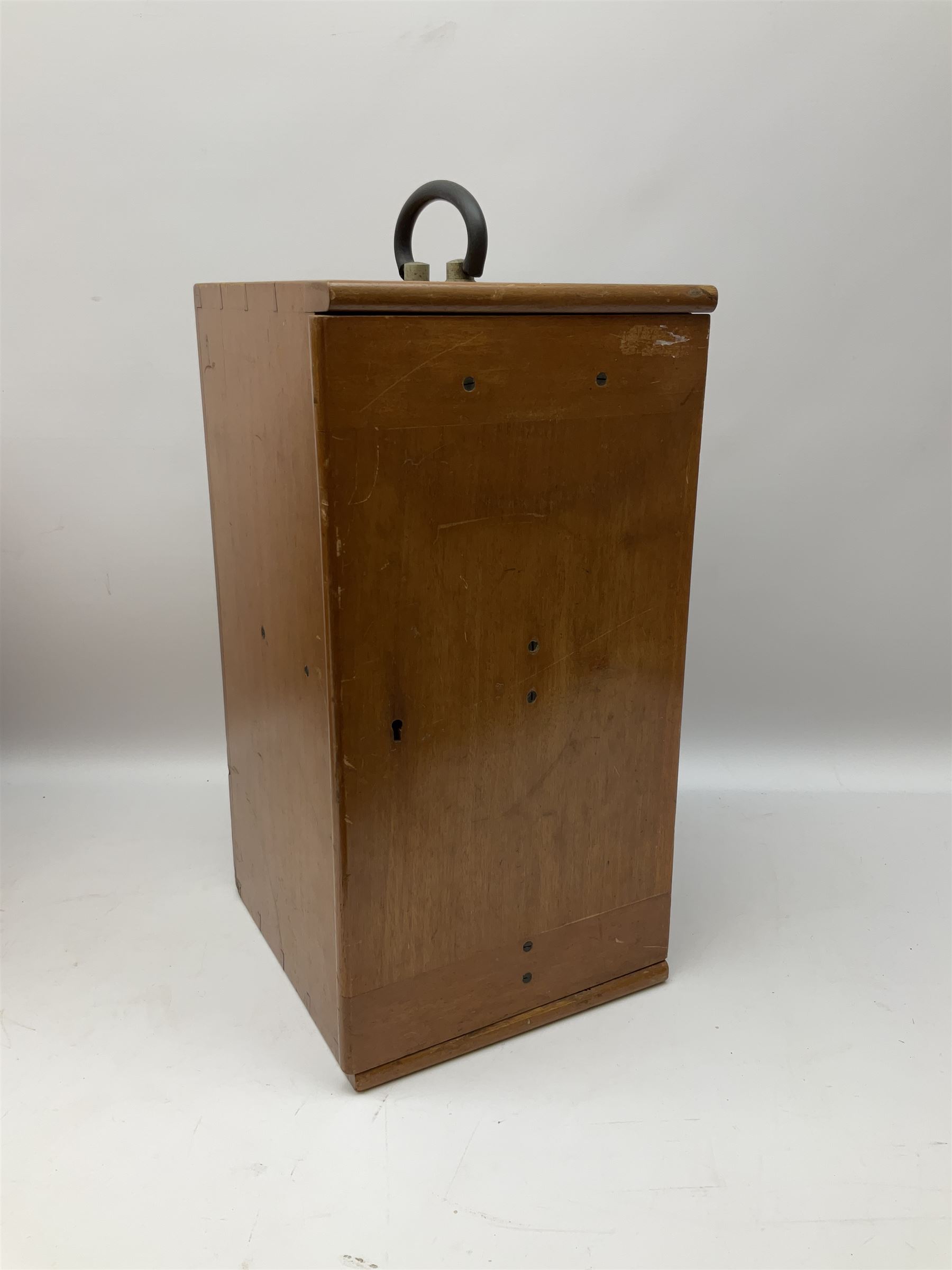 Charles Perry binocular microscope 'Classic No 1', with pitchfork base and rack and pinion focusing, in original fitted mahogany case with additional lenses, H44cm