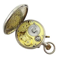 Early 20th century goliath keyless Swiss lever pocket watch by M M & Co, patent No. 10292, retailed by J. C. Vickery 'To Their Majesties 179-181-183 Regent Street', with light attachment, white enamel dial with Arabic numerals and subsidiary seconds dial, case No. 365501 14 E