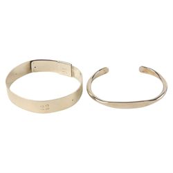 Two silver bangles, silver bottle collar etc