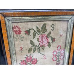 Victorian sampler, worked by Ann Carter, dated 1879, decorated with bands of letters and numbers, together with a small needlework of flowers, both in wooden frames, tallest H48cm