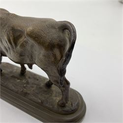 After Bonheur, a bull bronze figure of a bull, upon a stepped oval base, H8cm