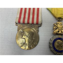 Six French medals - 2nd Empire Louis-Naploeon Medaille Militaire Valeur Et Discipline; 1870 3rd Republic Medaille Militaire Valeur Et Discipline; WW1 Croix-De-Guerre with MID star; WW2 Theatres D'Operations Exterieurs Croix-De-Guerre; WW1 Commemorative Medal; and Croix De La Valeur Militaire; all with ribbons (6)
