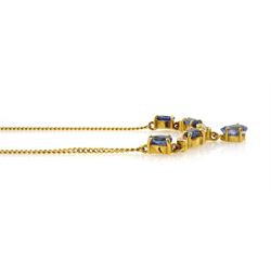 18ct gold pear cut sapphire and round brilliant cut diamond necklace, London import mark 1991, total sapphire weight approx 1.35 carat