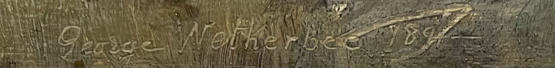 George Faulkner Wetherbee RI ROI (American 1851-1920): Upland Landscape, oil on panel signed dated 1891 and inscribed 'To my friend James E Clifton' 14cm x 23cm