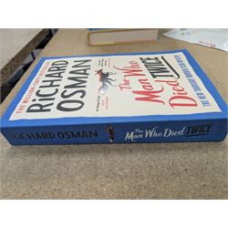 Eight first edition books, comprising signed Bob Mortimer 'And Away' autobiography, signed Richard Coles 'Murder Before Evensong' and six Richard Osman books, including 'The Thursday Murder Club' and 'The Last Devil To Die', with two Richard Osman signed bookplates