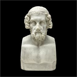 After the antique, 19th century classical style marble bust, carved as Homer, H33.5cm

