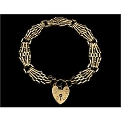 9ct gold gate bracelet with heart clasp, hallmarked