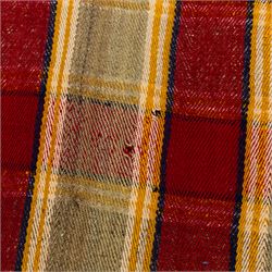 South West Persian Jajim flatweave kilim, field with alternating vertical bands of red, yellow, navy and pale green, decorated with geometric and polychrome raised pile accents, fringe ends 