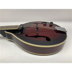 Stagg Model M50 E eight-string electro-acoustic mandolin; bears makers label L69cm; in cardboard delivery box with lead