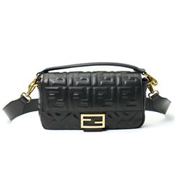 Fendi Baguette shoulder bag, black nappa leather with embossed FF monogram and quilted pan...