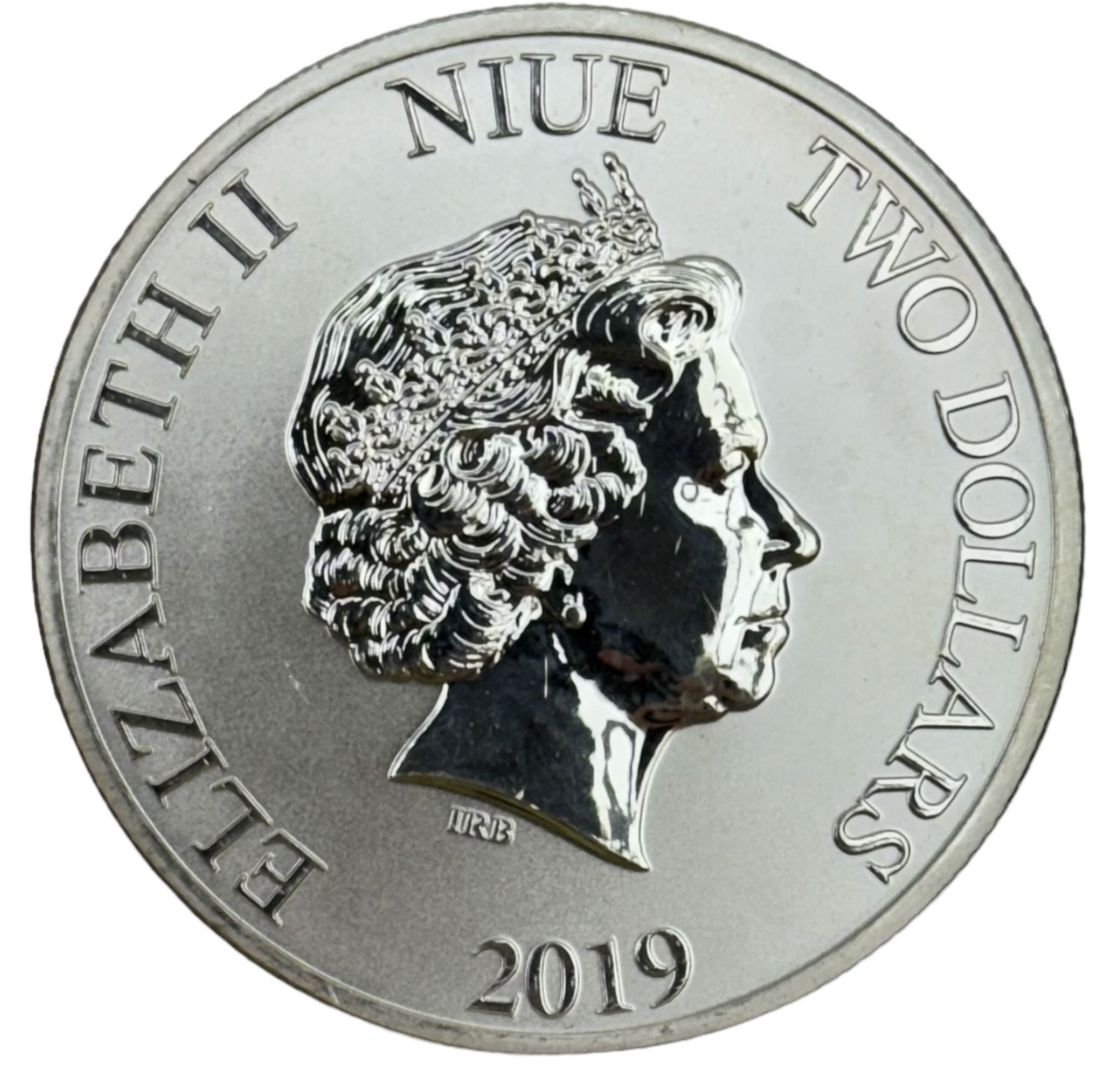 Five Queen Elizabeth II Niue one ounce fine silver two dollars coins dated 2016 'Turtle', 2017 'Panda', 2017 'Darth Vader', 2018 'Stormtrooper', 2019 'Clone trooper' and two Fiji one ounce fine silver one dollar coins dated 2015 'Iguana', 2016 'Iguana' (7)