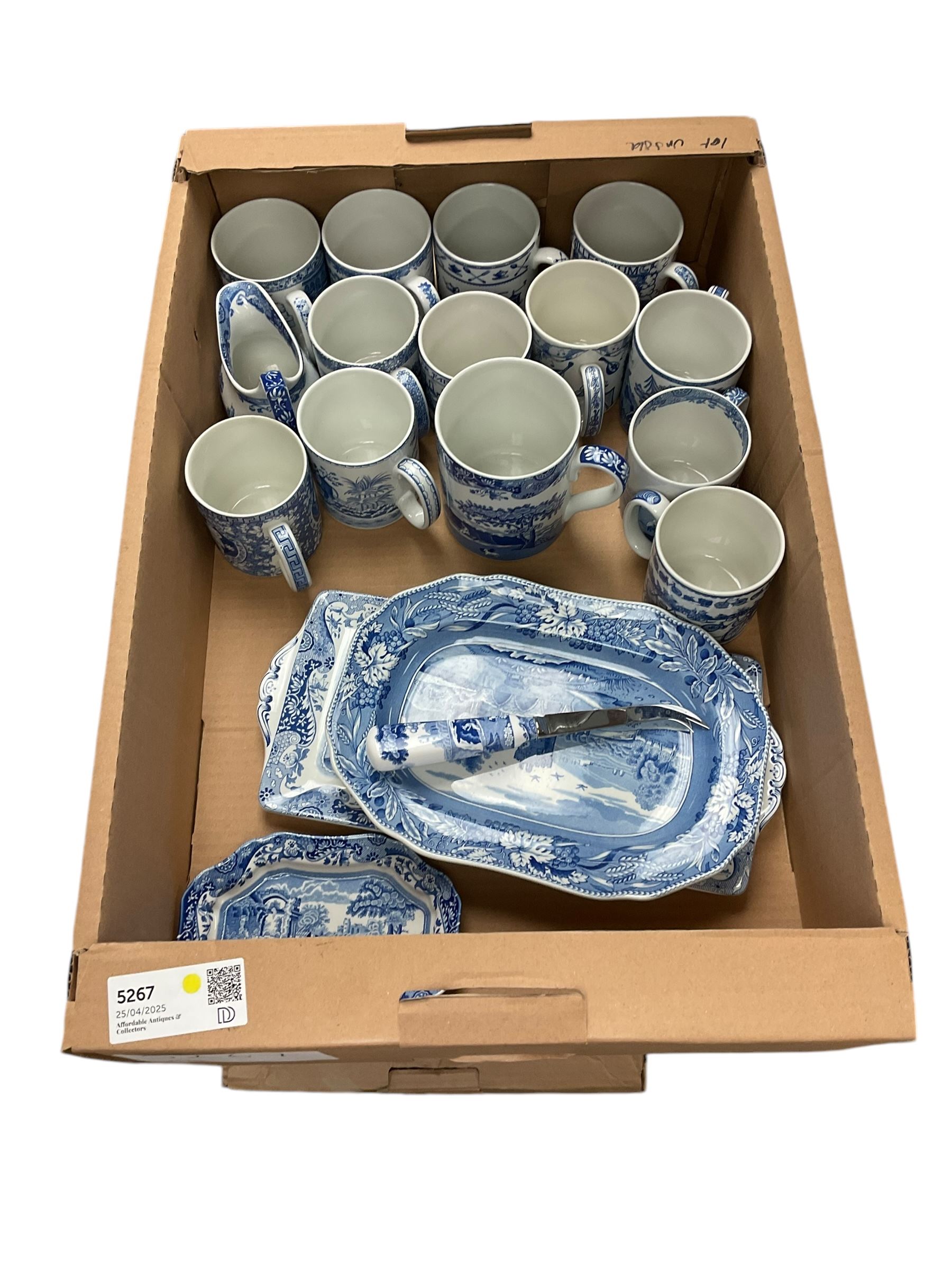 Collection of Spode blue and white, including Italian pattern, Musical Instruments pattern, Greek pattern etc 