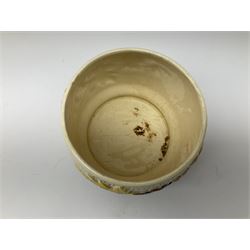 Two Royal Crown Derby pattern Imari soup bowls, pattern 2451, Belleek Fermanagh Ireland four piece set in green shamrock pattern, Royal Doulton small lady figure, Marie HN1370, large Wedgwood fruit bowl, Sylvac jardiniere in autumn leaves pattern, five pieces Co-operative Society commemorative ceramics, with selection of other ceramics. 