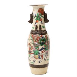 Chinese Nanking vase, painted with a scene of warriors, H28.5cm; together with a glazed figure of a Tang horse, a figure of an Emperor and a Tomb warrior (4)