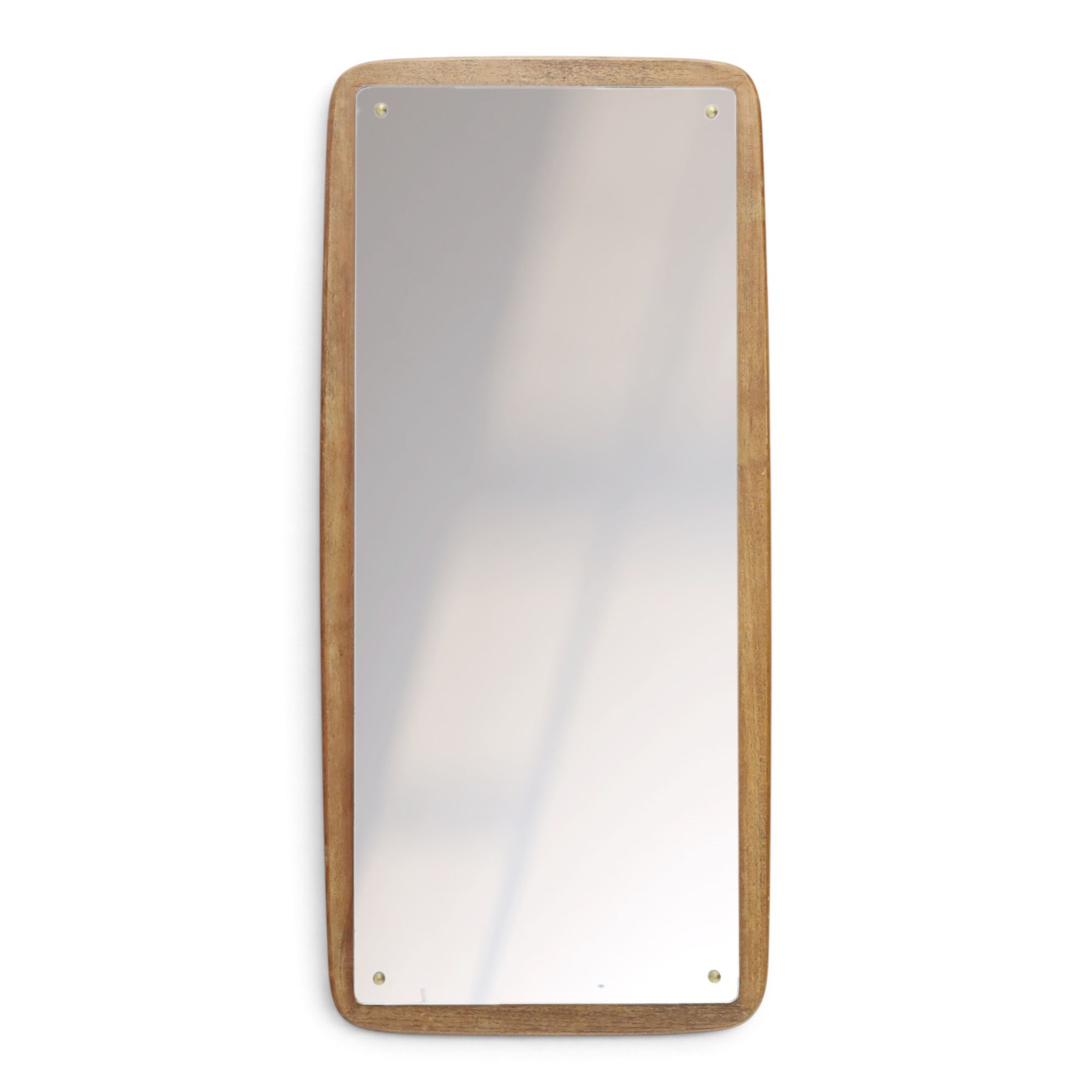 Danish mid-20th century teak framed mirror, rounded rectangular frame with mirror plate