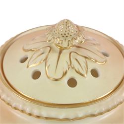 Royal Worcester blush ivory, including pot pourri with pierced cover, scent bottle, pair of bud vases and pair of open pot pourri, vases H12cm