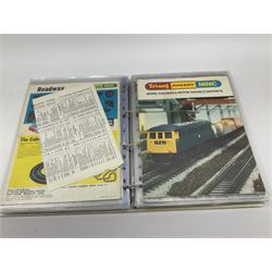 Modern loose leaf binder containing sixteen 1960s/1970s model railway catalogues including almost complete run of Tri-ang/Tri-ang Hornby seventh to nineteenth editions, rare Australian Releases 1977 edition, two Wrenn etc