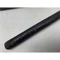 Early 20th century British Army Officer’s leather covered swagger / sword stick by Swaine & Adeney of 185 Piccadilly London; 34.5cm double edged spear point blade with etched foliate decoration and retailer’s details; stamped 'Forged in London' to the edge of the ricasso; L59.5cm overall