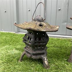 Three cast iron garden lanterns - THIS LOT IS TO BE COLLECTED BY APPOINTMENT FROM DUGGLEBY STORAGE, GREAT HILL, EASTFIELD, SCARBOROUGH, YO11 3TX