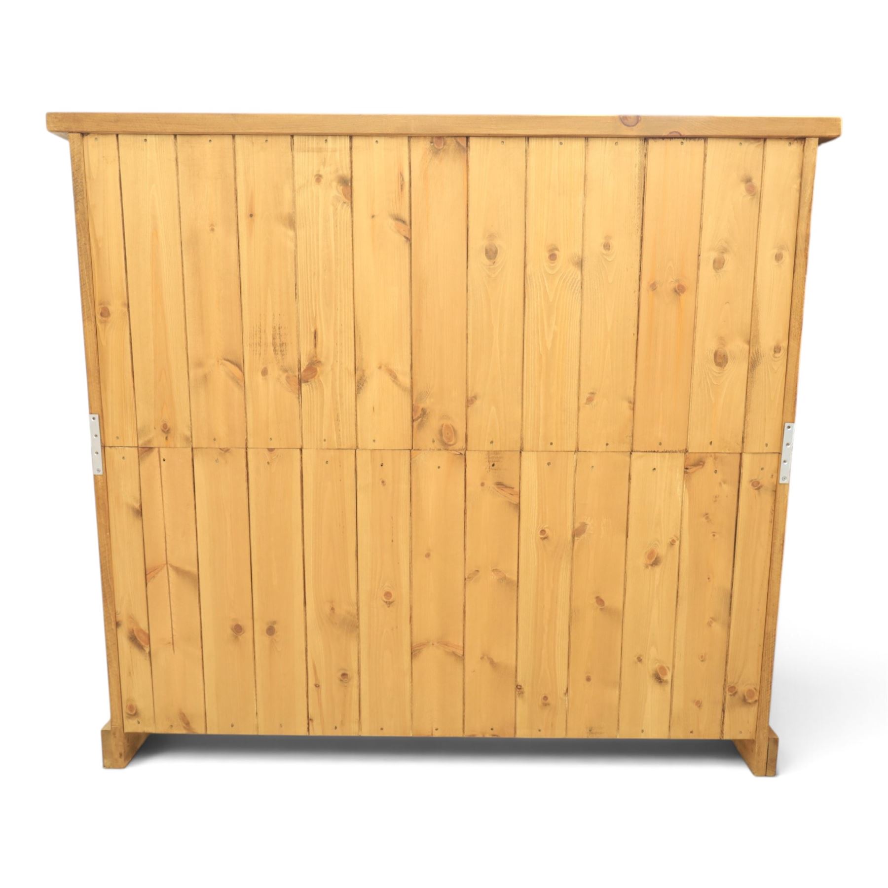 Indigo Furniture - large rustic oak combination chest, three drawers above ten drawers, with blackened pulls, raised on a plinth base