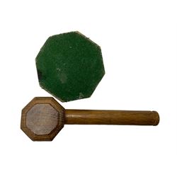 Mouseman - oak gavel and block, the octagonal head with carved mouse signature, the block of octagonal stepped form with baize lined underside, by the workshop of Robert Thompson, Kilburn, L17.5cm