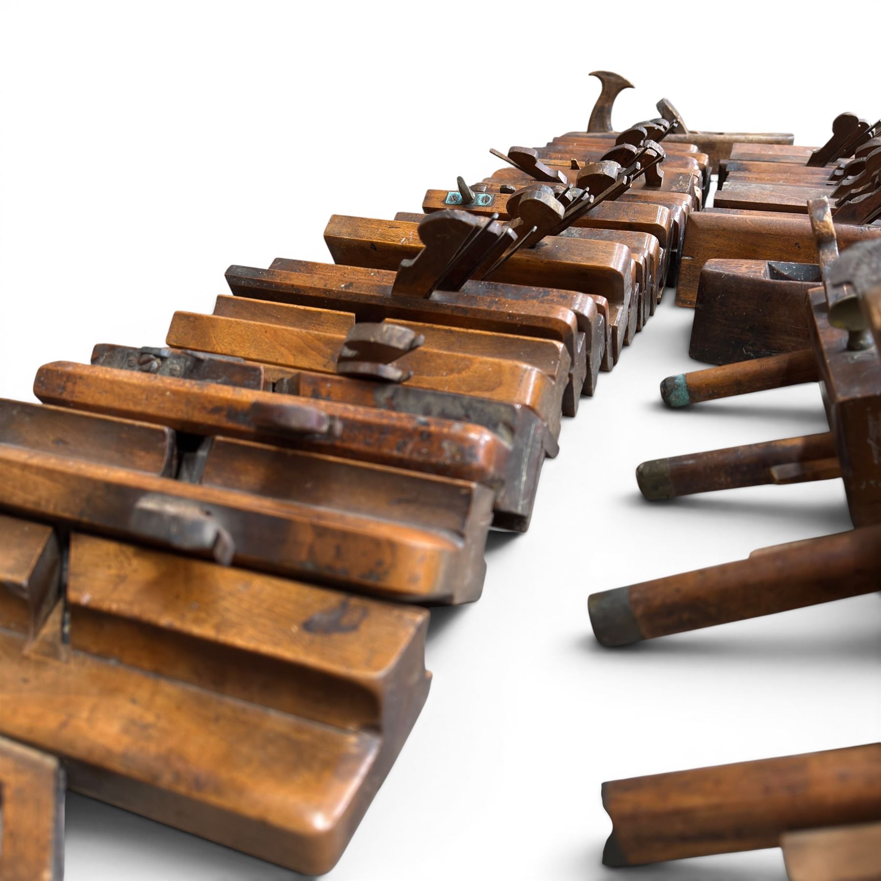 Collection of planes and woodworking tools including wood planes, chisels, hammers etc along with three books (Antique Woodworking Tools, Timber Preservation and Woodworkers Pocket Book)