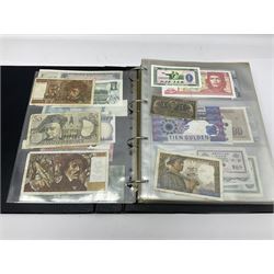 World and Great British banknotes to include Brazil, Canada, France, Germany, Ghana, Indonesia, Iraq, Hong Kong, Hungary, Japan, Vietnam, Zimbabwe, a collection of Chinese ‘Hell Money’, and quantity of ‘De La Rue Systems’ test notes, housed in ring binder and loose