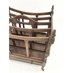 Reproduction mahogany Canterbury magazine rack, four divisions, with single drawer, W46cm, H53cm, D37cm