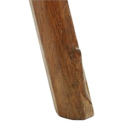 Lizardman - oak milking stool, shaped top with four octagonal supports with carved lizard signature by Derek Slater of Crayke