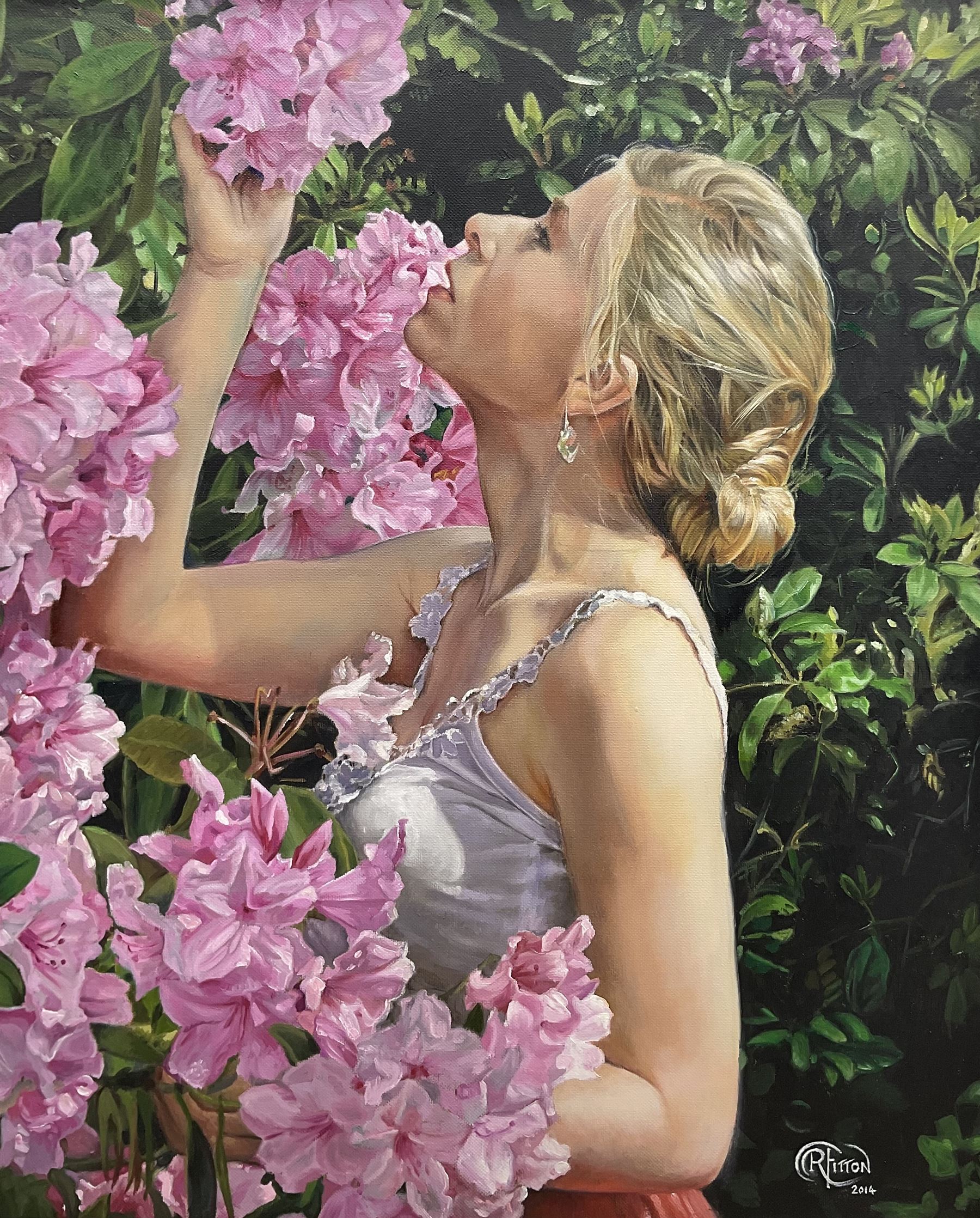 Ruth Fitton (British 1985-): 'Silent Glory', oil on canvas signed and dated 2014, titled verso with artist's studio labels 50cm x 40cm