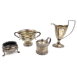  Hallmarked silver cream jug, trophy, mustard & salt approx 15oz  