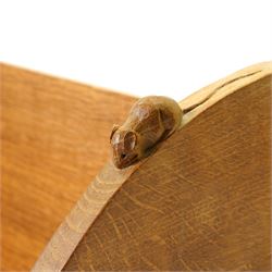 Mouseman - adzed oak book trough, curved end supports, with carved mouse signature, by the workshop of Robert Thompson of Kilburn