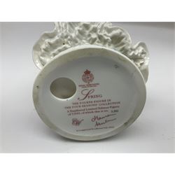 Two Royal Worcester figures, comprising Spirit of the Millennium and Spring, together with Royal Dux figure of two lovers