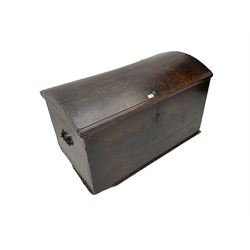 18th century oak blanket chest, hinged dome lid concealing fitted candle box 