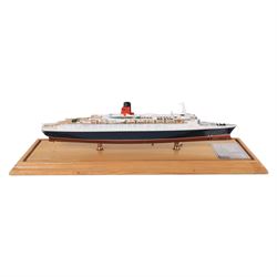 Maritime Replicas 1:771 scale model of Cunard Queen Elizabeth 2, in perspex display case, together with a larger scale model of cruise liner MV Discovery, largest H76cm, W27cm