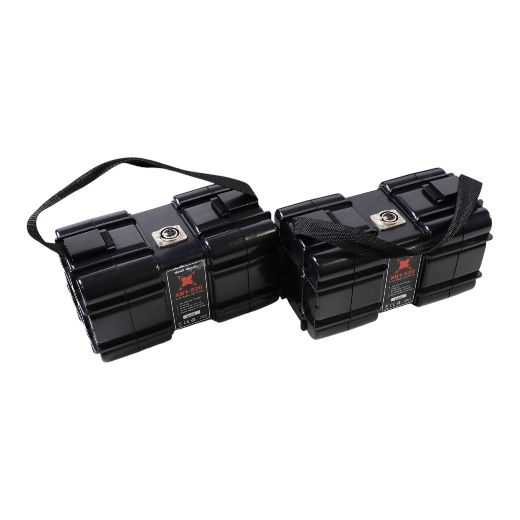 XB1-520 Block Battery Set, comprising two 14.4 volt 36Ah 520W block batteries, charger, two 4pin XLR cables and a D-Tap to 4pin cable
