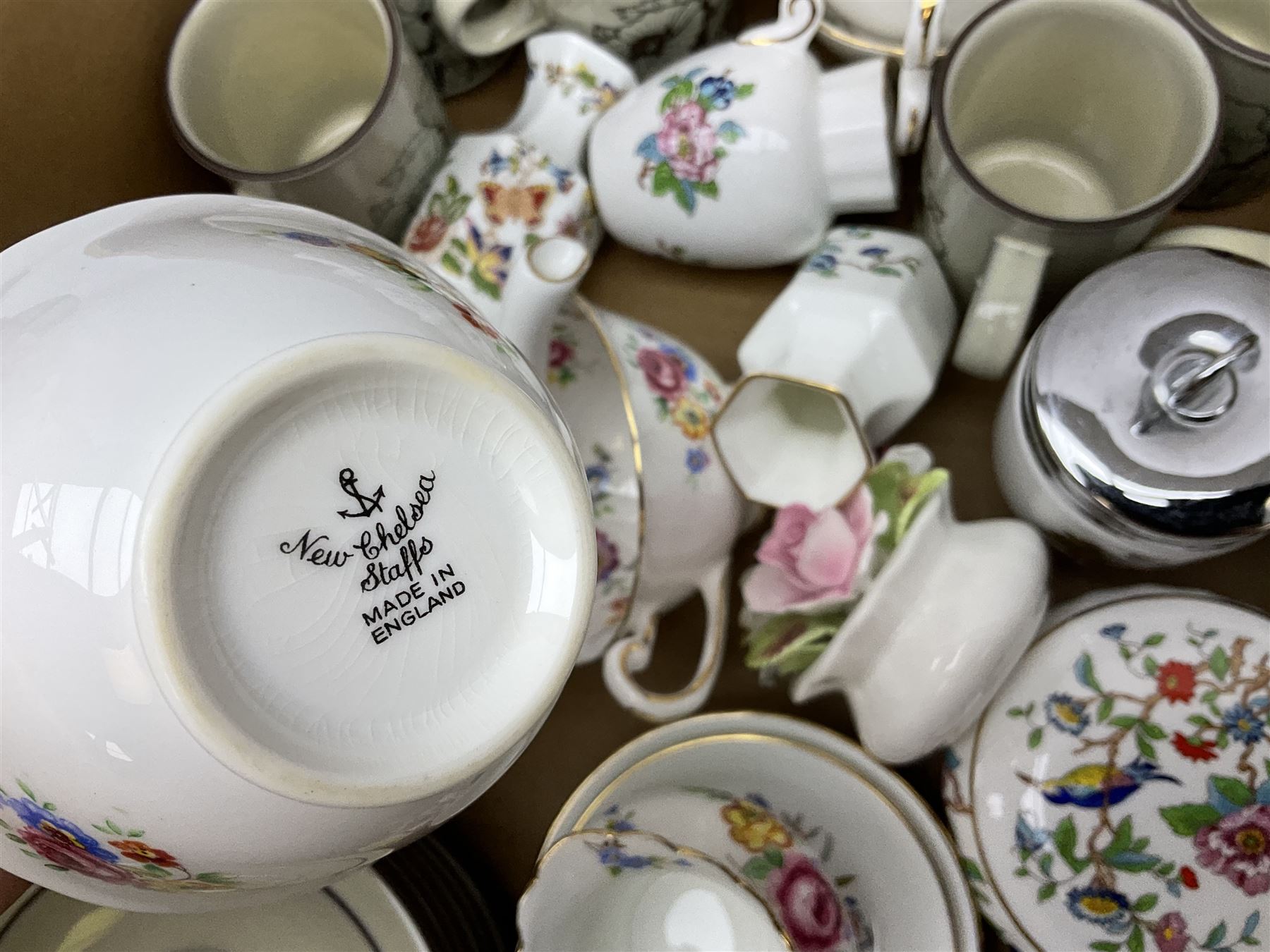 Stone pamchen, together with Hornsea cornrose coffee cans and saucers, Aynsley Pembroke vases, and trinket dishes, Royal Worcester egg coddler etc, in two boxes 